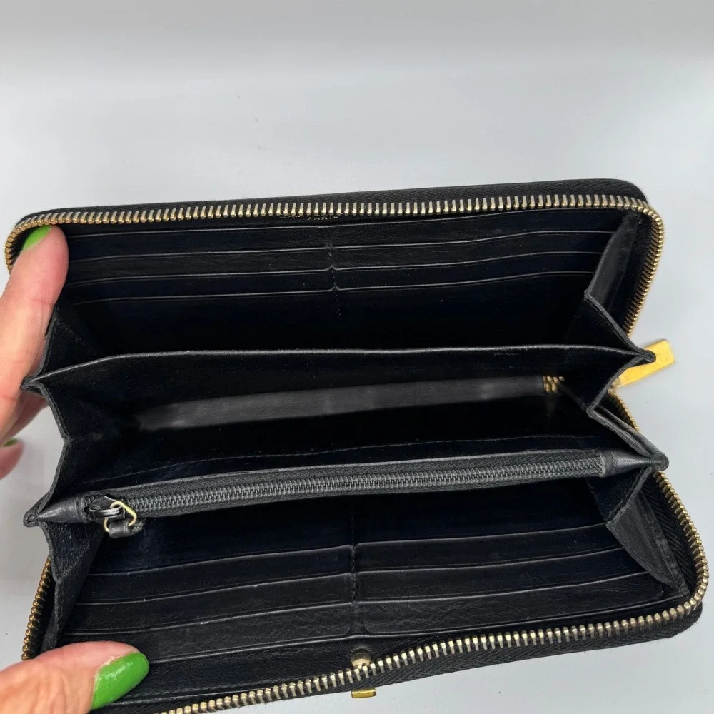Saint Laurent‎ Paris Black Leather YSL Gold Hardware Zip Around Wallet